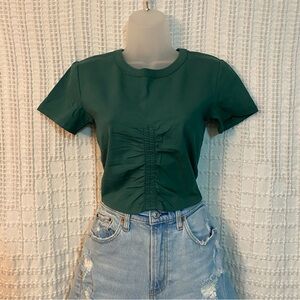 Zara Green Ruched Crop T-Shirt